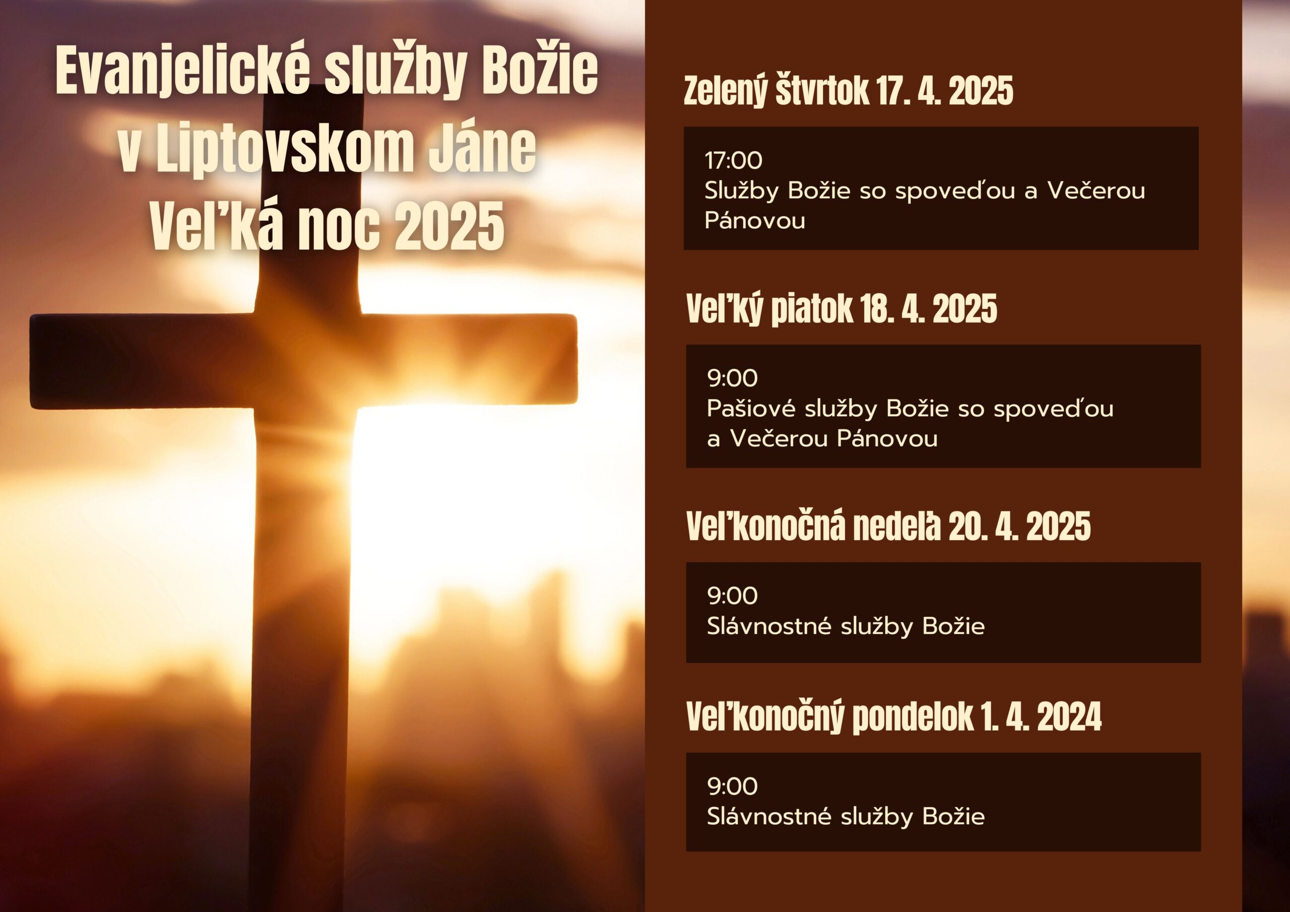 Služby Božie na Veľkú noc 2025